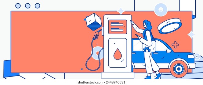 Vector Internet operation hand-drawn illustration of people getting discounts for refueling their cars
