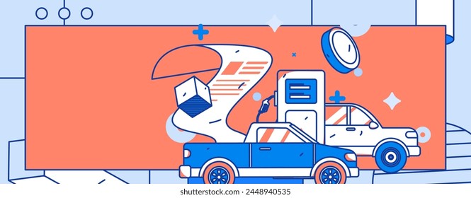 Vektorgrafik Internetbetrieb Handgezeichnete Illustration der Menschen erhalten Rabatte für die Betankung ihrer Autos
