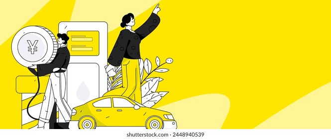 Vector Internet operation hand-drawn illustration of people getting discounts for refueling their cars

