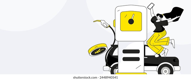 Vektorgrafik Internetbetrieb Handgezeichnete Illustration der Menschen erhalten Rabatte für die Betankung ihrer Autos
