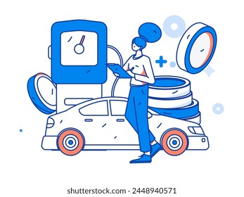 Vector de operaciones de Internet dibujado a mano ilustración de personas que reciben descuentos por repostar sus coches

