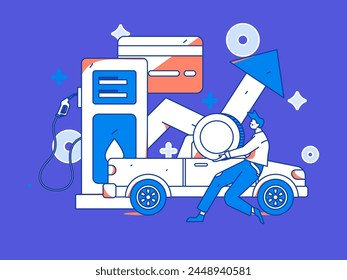 Vector Internet operation hand-drawn illustration of people getting discounts for refueling their cars
