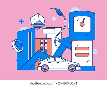 Vector Internet operation hand-drawn illustration of people getting discounts for refueling their cars
