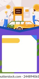 Vector Internet operation hand-drawn illustration of people getting discounts for refueling their cars
