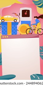 Vektorgrafik Internetbetrieb Handgezeichnete Illustration der Menschen erhalten Rabatte für die Betankung ihrer Autos
