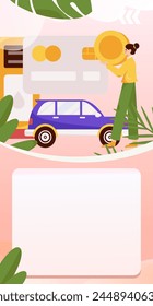 Vector de operaciones de Internet dibujado a mano ilustración de personas que reciben descuentos por repostar sus coches
