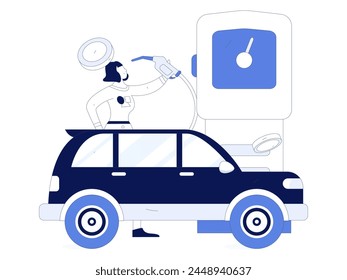 Vektorgrafik Internetbetrieb Handgezeichnete Illustration der Menschen erhalten Rabatte für die Betankung ihrer Autos

