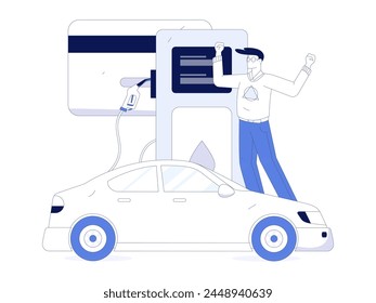 Vector de operaciones de Internet dibujado a mano ilustración de personas que reciben descuentos por repostar sus coches
