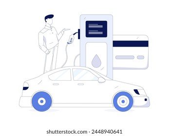 Vektorgrafik Internetbetrieb Handgezeichnete Illustration der Menschen erhalten Rabatte für die Betankung ihrer Autos
