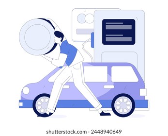 Vector Internet operation hand-drawn illustration of people getting discounts for refueling their cars
