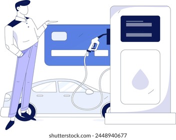 Vector de operaciones de Internet dibujado a mano ilustración de personas que reciben descuentos por repostar sus coches

