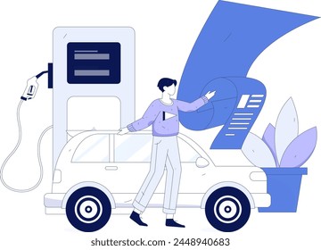 Vector de operaciones de Internet dibujado a mano ilustración de personas que reciben descuentos por repostar sus coches
