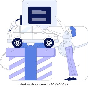 Vector de operaciones de Internet dibujado a mano ilustración de personas que reciben descuentos por repostar sus coches
