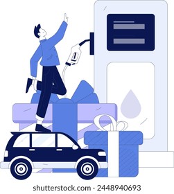 Vector de operaciones de Internet dibujado a mano ilustración de personas que reciben descuentos por repostar sus coches
