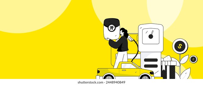 Vector de operaciones de Internet dibujado a mano ilustración de personas que reciben descuentos por repostar sus coches
