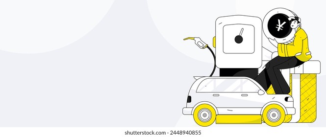 Vektorgrafik Internetbetrieb Handgezeichnete Illustration der Menschen erhalten Rabatte für die Betankung ihrer Autos
