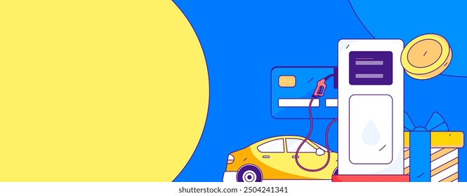 Vector Internet operation hand-drawn illustration of people getting discounts for refueling their cars
