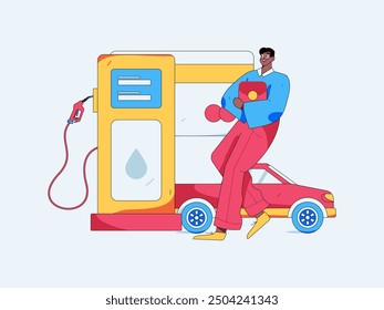 Vector Internet operation hand-drawn illustration of people getting discounts for refueling their cars
