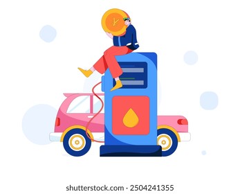 Vector Internet operation hand-drawn illustration of people getting discounts for refueling their cars
