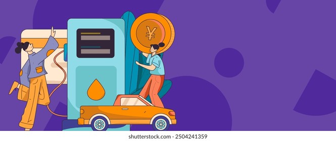 Vector Internet operación dibujado a mano ilustración de personas que obtienen descuentos para repostar sus coches
