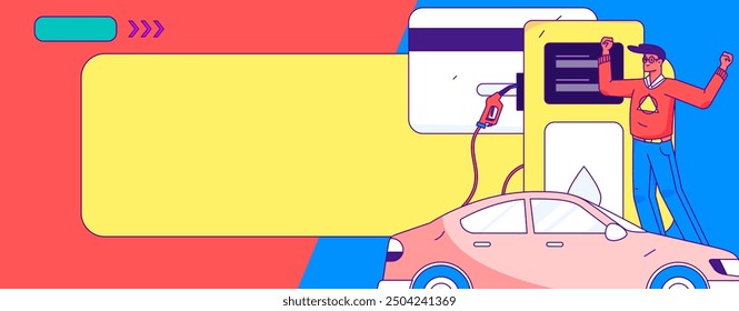 Vector Internet operation hand-drawn illustration of people getting discounts for refueling their cars
