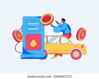 Vector Internet operation hand-drawn illustration of people getting discounts for refueling their cars
