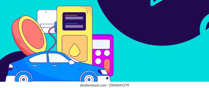 Vector Internet operación dibujado a mano ilustración de personas que obtienen descuentos para repostar sus coches

