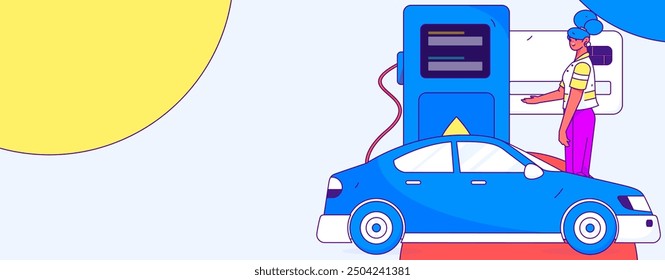 Vector Internet operation hand-drawn illustration of people getting discounts for refueling their cars
