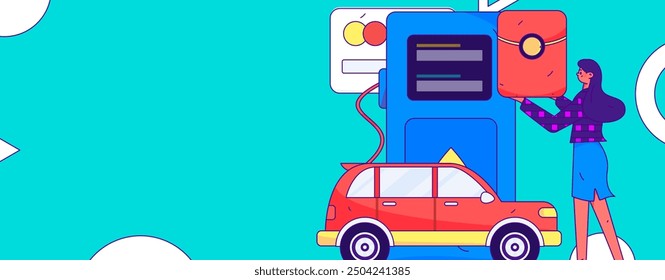 Vector Internet operation hand-drawn illustration of people getting discounts for refueling their cars
