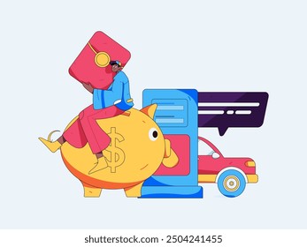 Vector Internet operation hand-drawn illustration of people getting discounts for refueling their cars

