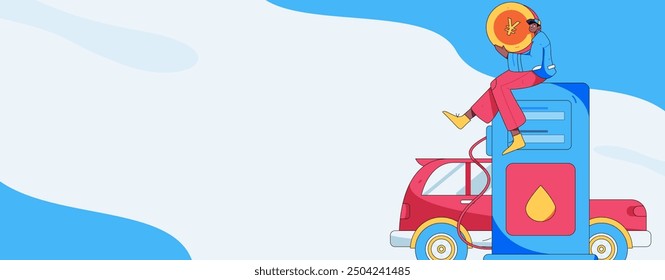 Vector Internet operation hand-drawn illustration of people getting discounts for refueling their cars
