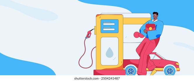 Vector Internet operation hand-drawn illustration of people getting discounts for refueling their cars
