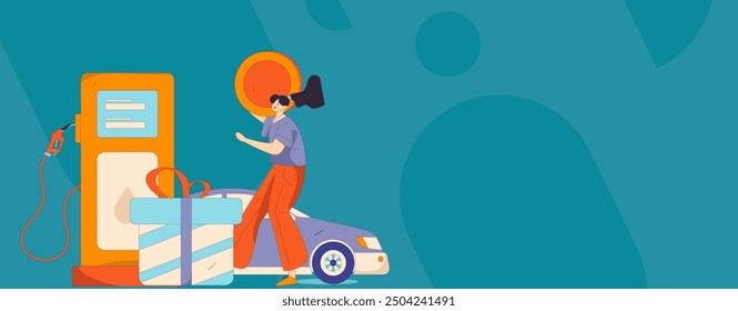 Vector Internet operation hand-drawn illustration of people getting discounts for refueling their cars

