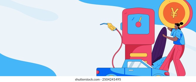 Vector Internet operation hand-drawn illustration of people getting discounts for refueling their cars
