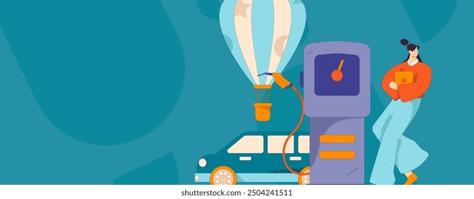 Vector Internet operation hand-drawn illustration of people getting discounts for refueling their cars
