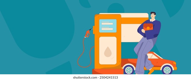 Vector Internet operation hand-drawn illustration of people getting discounts for refueling their cars
