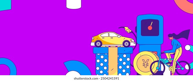 Vector Internet operation hand-drawn illustration of people getting discounts for refueling their cars
