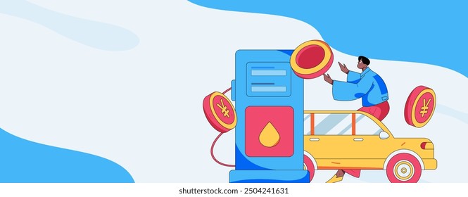 Vector Internet operation hand-drawn illustration of people getting discounts for refueling their cars
