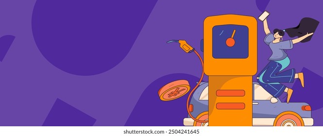 Vector Internet operation hand-drawn illustration of people getting discounts for refueling their cars

