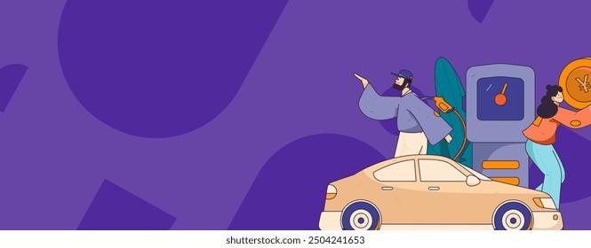 Vector Internet operation hand-drawn illustration of people getting discounts for refueling their cars
