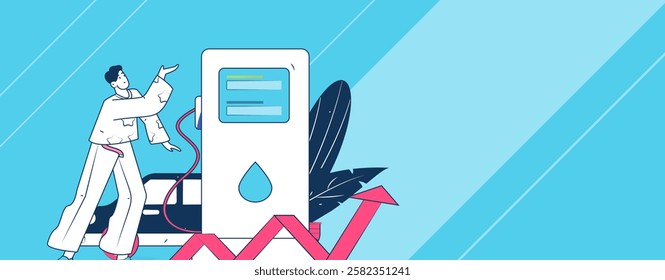 Vector Internet operation hand-drawn illustration of people getting discounts for refueling their cars