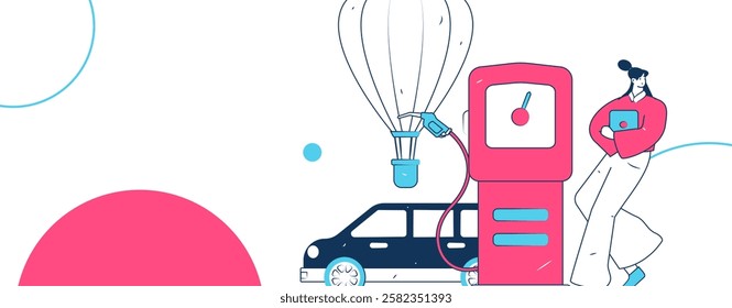 Vector Internet operation hand-drawn illustration of people getting discounts for refueling their cars