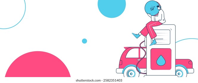 Vector Internet operation hand-drawn illustration of people getting discounts for refueling their cars