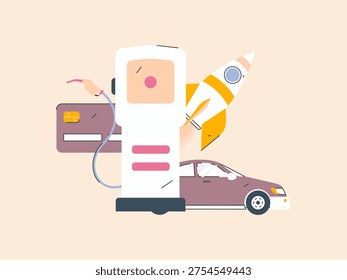 Vector Internet operation hand-drawn illustration of people getting discounts for refueling their cars
