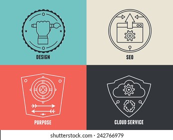 Vector internet service. Abstract emblems in line style - vector symbols