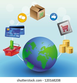 Vector internet shopping concept - with globe and icons
