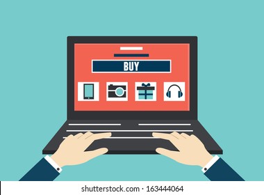 Vector internet shopping. Flat style design - vector illustration