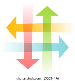 Vector intersecting arrows. Abstract illustration for web, print template. Simple color icon with concept of communication, connect, exchange of information, search for compromise, problem solving