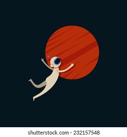 Vector interstellar illustration with planet in space