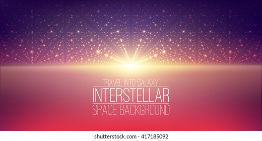 Vector interstellar space background.Cosmic galaxy illustration.Background with nebula, stardust and bright shining stars.Vector Illustration for party flyers,artwork, brochures, posters.